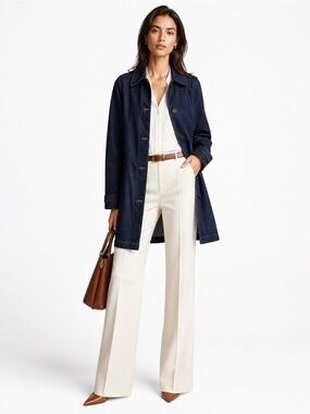 Banana Republic Oversized Denim Trench Coat Dark Wash Petite XS